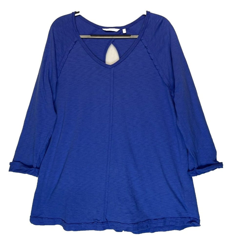 Soft Surroundings Top Size Large Tunic Blue Keyhole Coastal Cottagecore